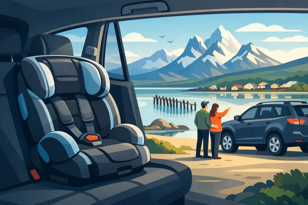 Silla infantil en arriendo de auto en Puerto Natales